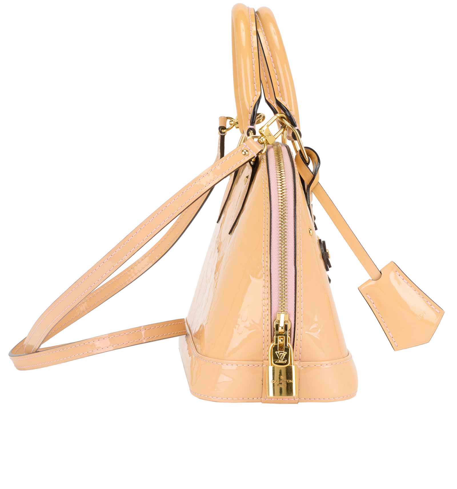 Vernis Flower Alma BB, &pound;1,100, Handbags, Beige/Yellow, Patent Leather, Side view